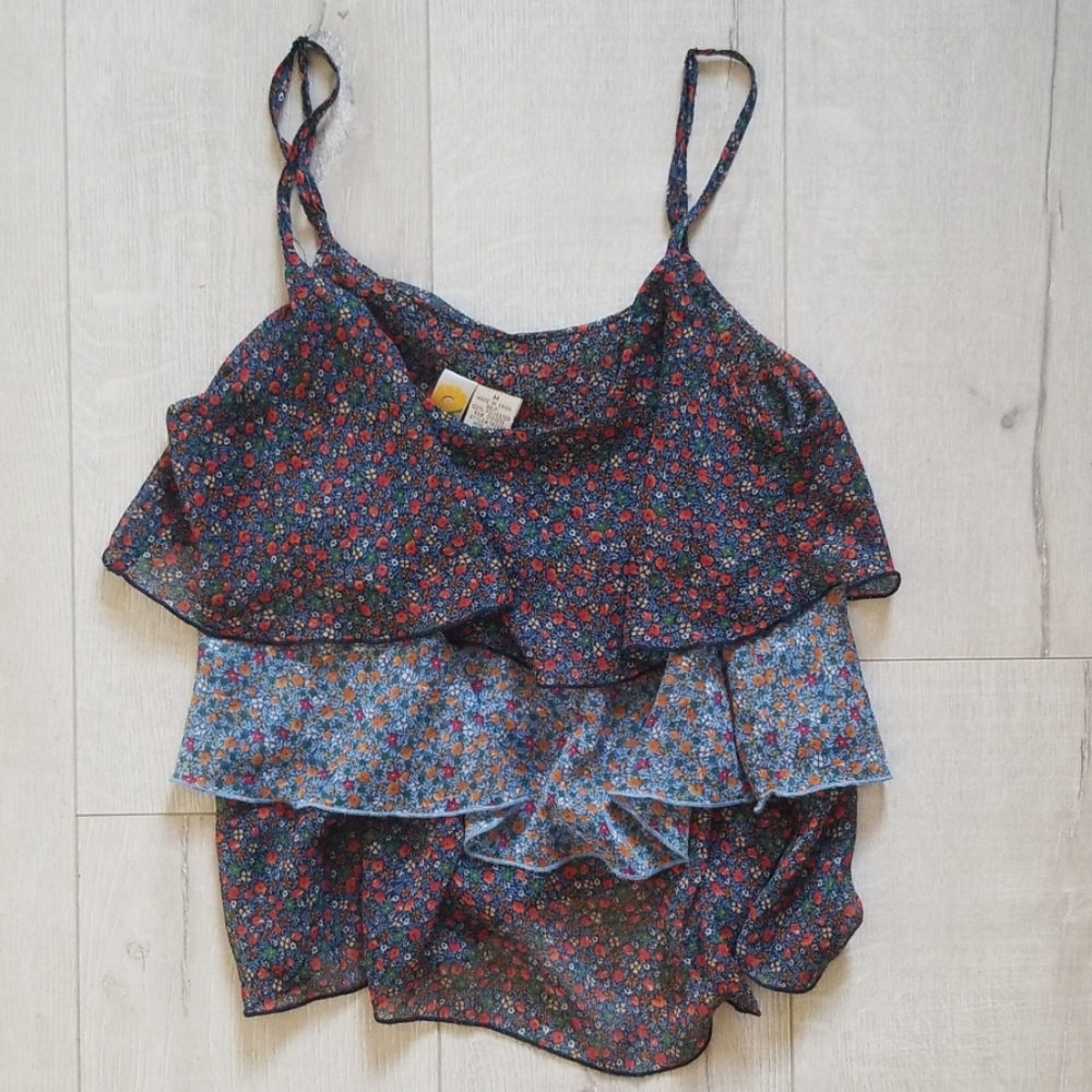 Sheer Floral Ruffle Tank Top